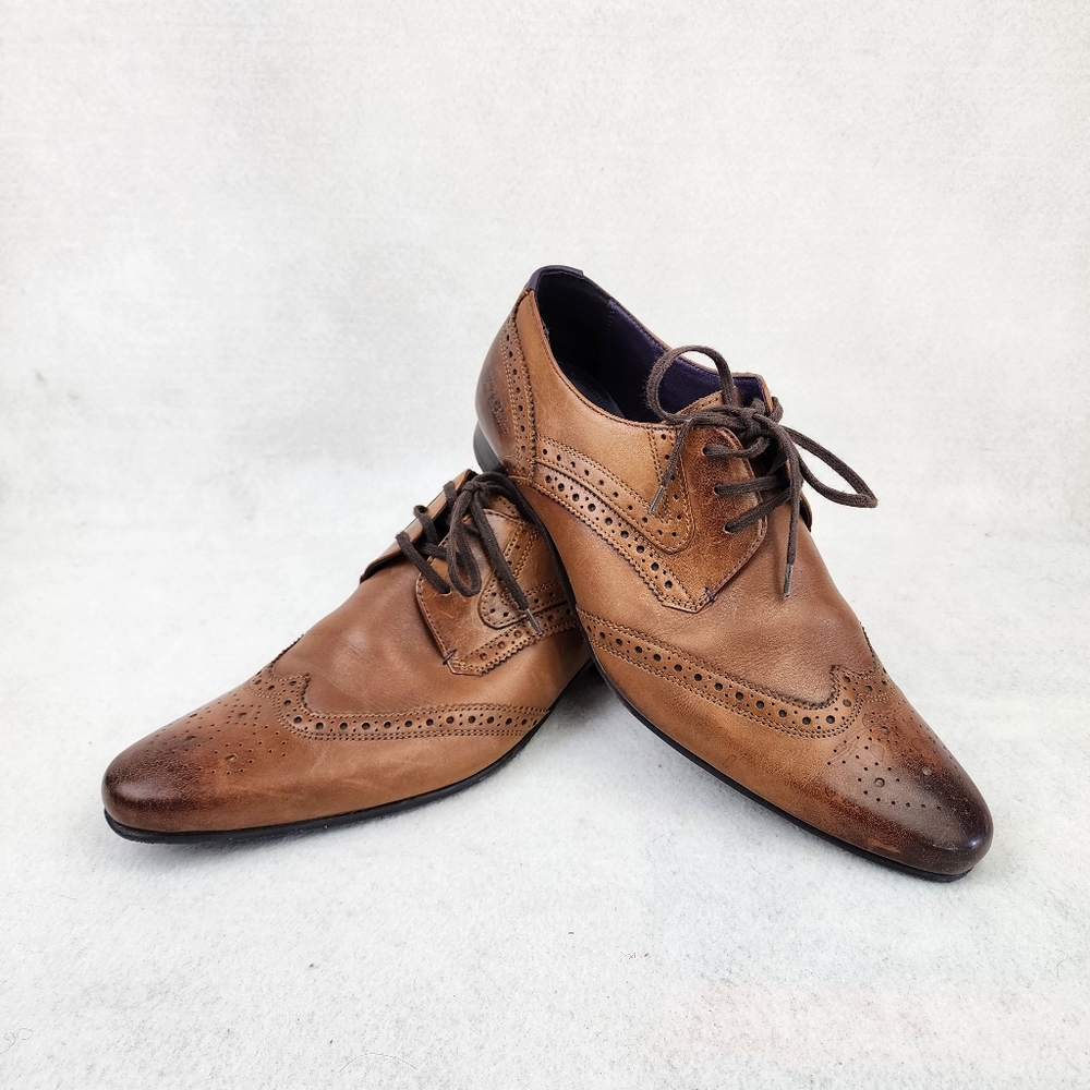 Ted Baker London Hann 2 Mens Size US 8 Wingtip Brogue Leather Brown Dress Shoes